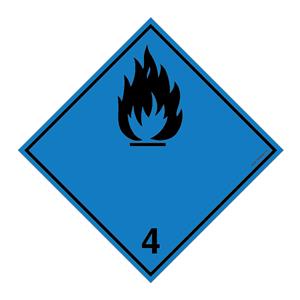 Nebezpečí vyvíjení hořlavého plynu při styku s vodou č.4 černý symbol, samolepka 100x100 mm