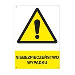 NIEBEZPIECZEŃSTWO WYPADKU - znak BHP z dziurkami, płyta PVC A4, 2 mm