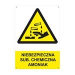 NIEBEZPIECZNA SUB. CHEMICZNA - AMONIAK - znak BHP z dziurkami, płyta PVC A4, 2 mm