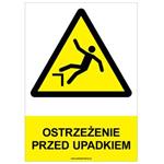 OSTRZEŻENIE PRZED UPADKIEM - znak BHP, płyta PVC A4, 0,5 mm