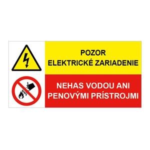 Pozor el. zariadenie-Nehas vodou, kombinácia, samolepka 150x75mm