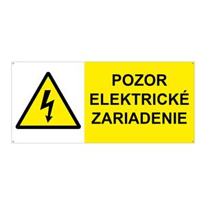 Pozor Elektrické zariadenie! - bezpečnostná tabuľka s dierkami, plast 2 mm, 90 x 40 mm