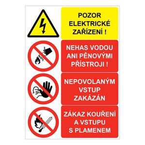 Pozor elektrické zařízení - nehas vodou ani pěnovými přístroji - nepovolaným vstup zakázán - zákaz kouření a vstupu…