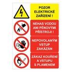 Pozor elektrické zařízení - nehas vodou ani pěnovými přístroji - nepovolaným vstup zakázán - zákaz kouření a vstupu…