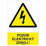 Pozor elektrický zdroj! - bezpečnostná tabuľka, samolepka A4