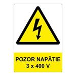 Pozor - napätie 3 x 400 V - bezpečnostná tabuľka s dierkami, plast 2 mm, A4