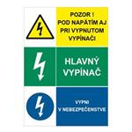 Pozor pod napätím aj pri vypnutom vypínači-Hlavný vypínač-Vypni v nebezpečenstve, kombinácia, samolepka 148x210mm