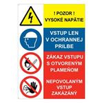 Pozor vysoké napätie-Zákaz vstupu-Nepovolaným vstup zakázaný, kombinácia, samolepka 210x297mm