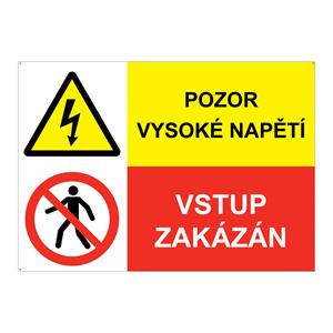 POZOR VYSOKÉ NAPĚTÍ - VSTUP ZAKÁZÁN, KOMBINACE, plast 2 mm s dírkami A5