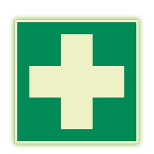 První pomoc - ošetřovna - lékarnička - fotoluminiscenční tabulka, plast 1 mm 150x150 mm