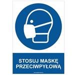 STOSUJ MASKĘ PRZECIWPYŁOWĄ - znak BHP, naklejka A4