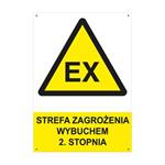 STREFA ZAGROŻENIA WYBUCHEM 2. STOPNIA - znak BHP z dziurkami, płyta PVC A4, 2 mm