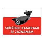 STŘEŽENO KAMERAMI SE ZÁZNAMEM - ČERVENÝ SYMBOL, plast 2 mm s dírkami A5