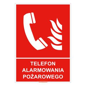 Telefon alarmowania pożarowego - znak, płyta PVC 2 mm 105x148 mm