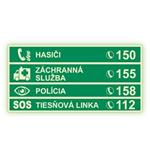 Tiesňové telefónne čísla - fotoluminiscenčná tabuľka, plast 1 mm 200x100 mm