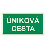 Úniková cesta - fotoluminiscenčná tabuľka, samolepka 200x100 mm