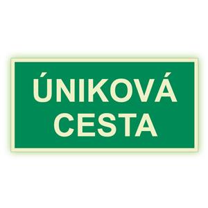 Úniková cesta - fotoluminiscenční tabulka, samolepka 300x150 mm