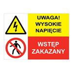 UWAGA! NIEBEZPIECZEŃSTWO PORAŻENIA - NIE DOTYKAĆ!, ZNAK ŁĄCZONY, płyta PVC 1 mm, 297x210 mm