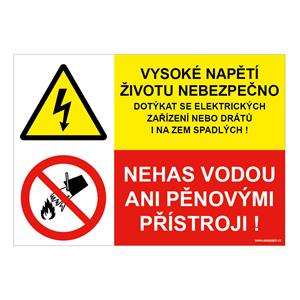 Vysoké napětí - životu nebezpečno dotýkat se el. zař. nebo drátů i na zem spadlých - nehas vodou…