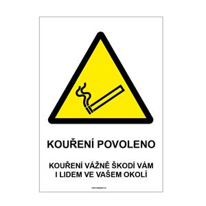 VÝSTRAHA - KOUŘENÍ POVOLENO, plast 1 mm, A5