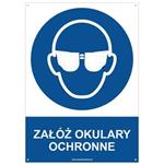 ZAŁÓŻ OKULARY OCHRONNE - znak BHP z dziurkami, płyta PVC A4, 2 mm