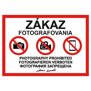 Zákaz fotografovania - bezpečnostná tabuľka , plast A4, 2 mm