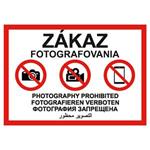 Zákaz fotografovania - bezpečnostná tabuľka s dierkami, plast A4, 2 mm