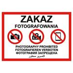 Zakaz fotografowania - Znak BHP, naklejka A4