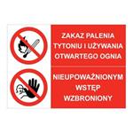 ZAKAZ PALENIA TYTONIU... - NIEUPOWAŻNIONYM WSTĘP WZBRONIONY, ZNAK ŁĄCZONY, płyta PVC 2 mm, 210x148 mm